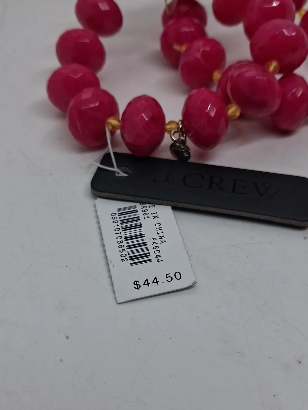 NWT J. Crew Hot Pink Faceted Bead Bracelet Set with Gold Accents